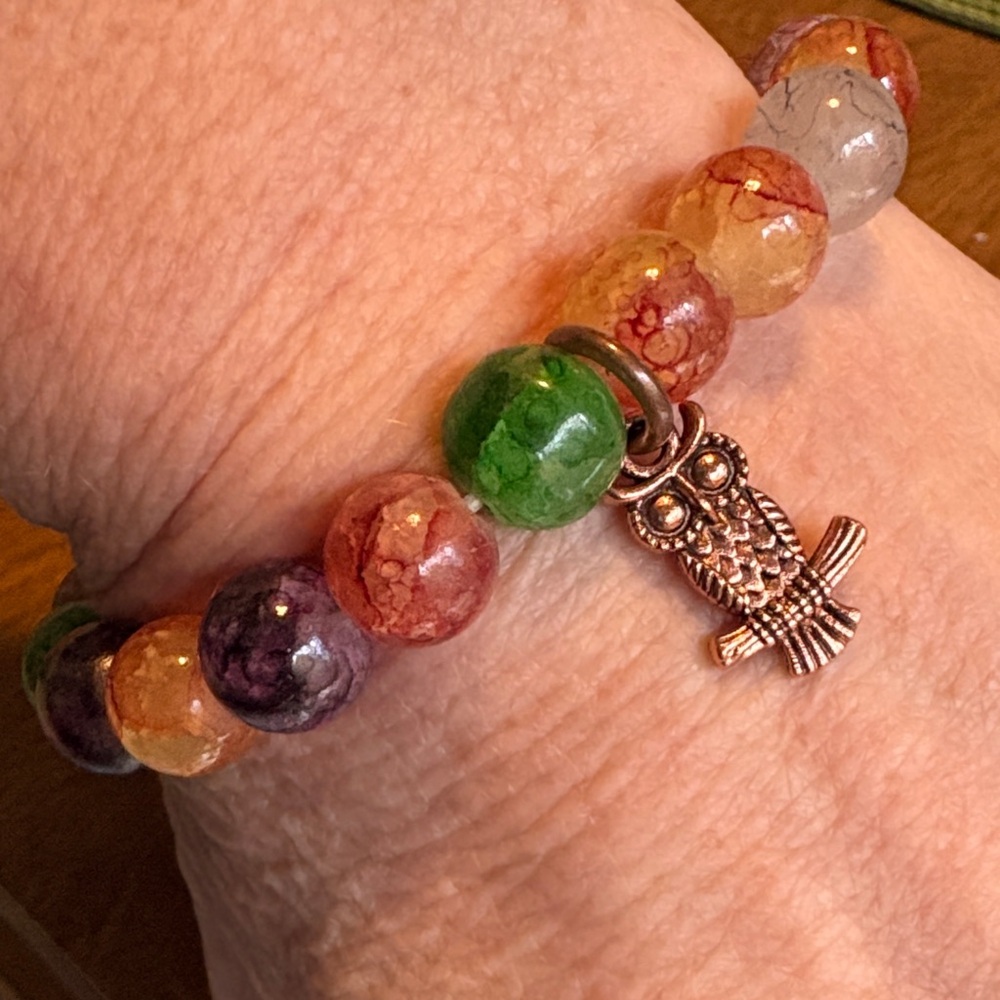 Owl glass Beaded stretch Bracelet - Picture 1 of 5
